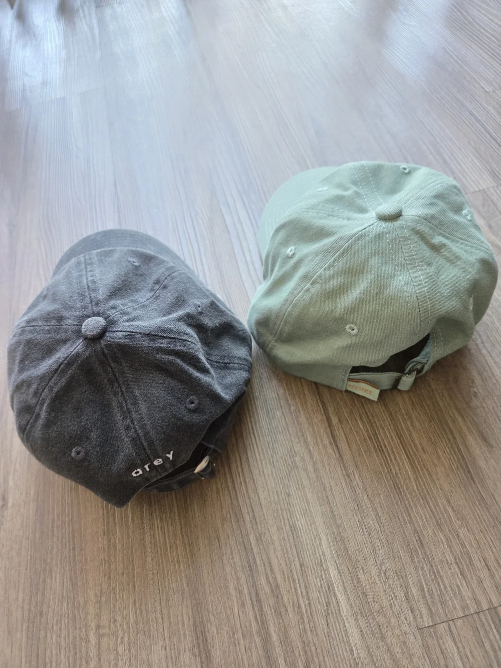 NWOT Caps: Arey Not Today Charcoal Gray & Biossance Sage Green Dad Hats Lot of 2